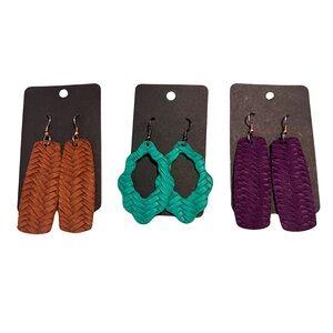 Set of 3 Handmade Leather Earrings